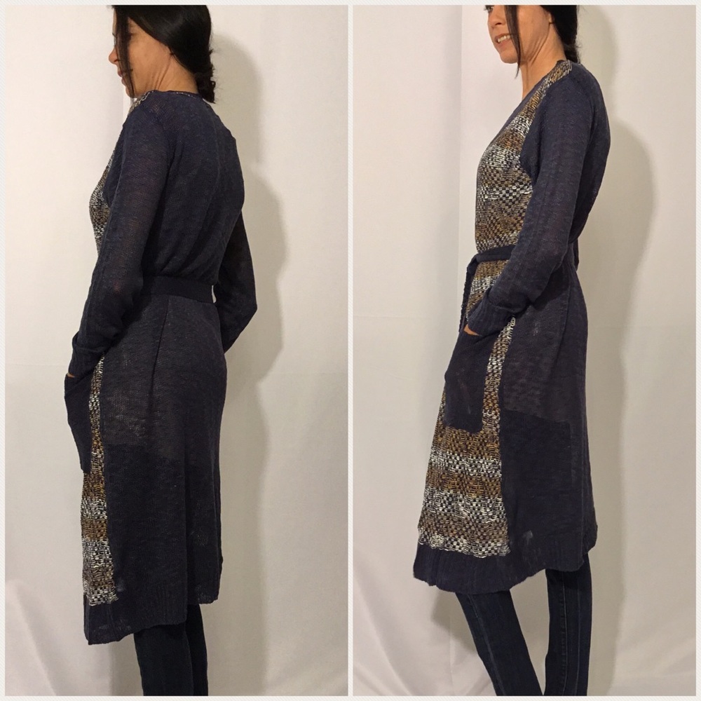 Navy and Mustard Long Cardigan - Picture 3 of 3